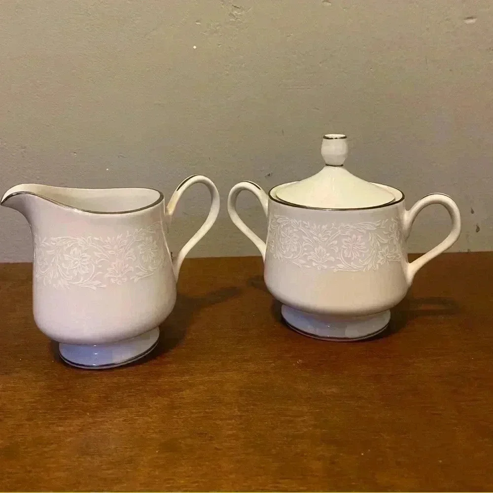 Sugar & Creamer Set White Silver‎ Gracie Fine China Concerto MCM Made in Japan